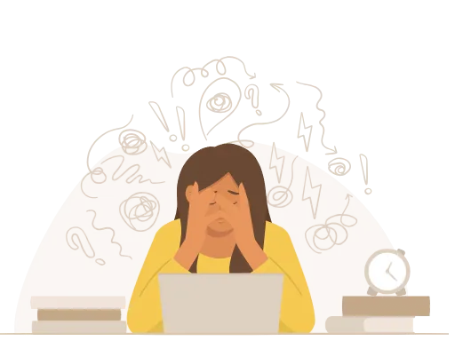 A woman holding her head in her hands because she is stressed and needs an anti-stress massage in Nice