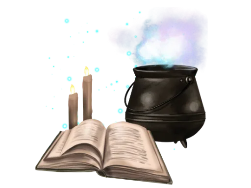 A book and a cauldron representing 15 years of experience in relaxing massage in nice