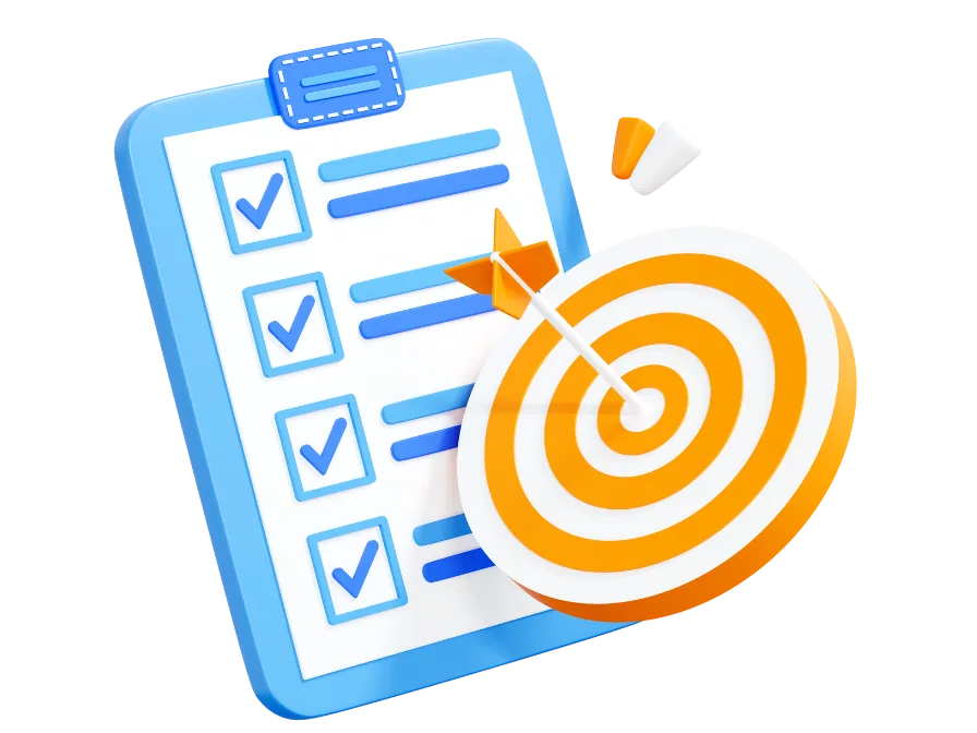 An image showing a checklist and a target, meaning that professionals who want to improve their massage with my training will reach their goals