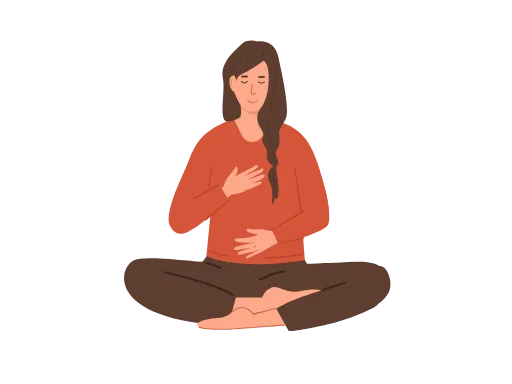 A woman doing breathing exercises before a relaxing massage